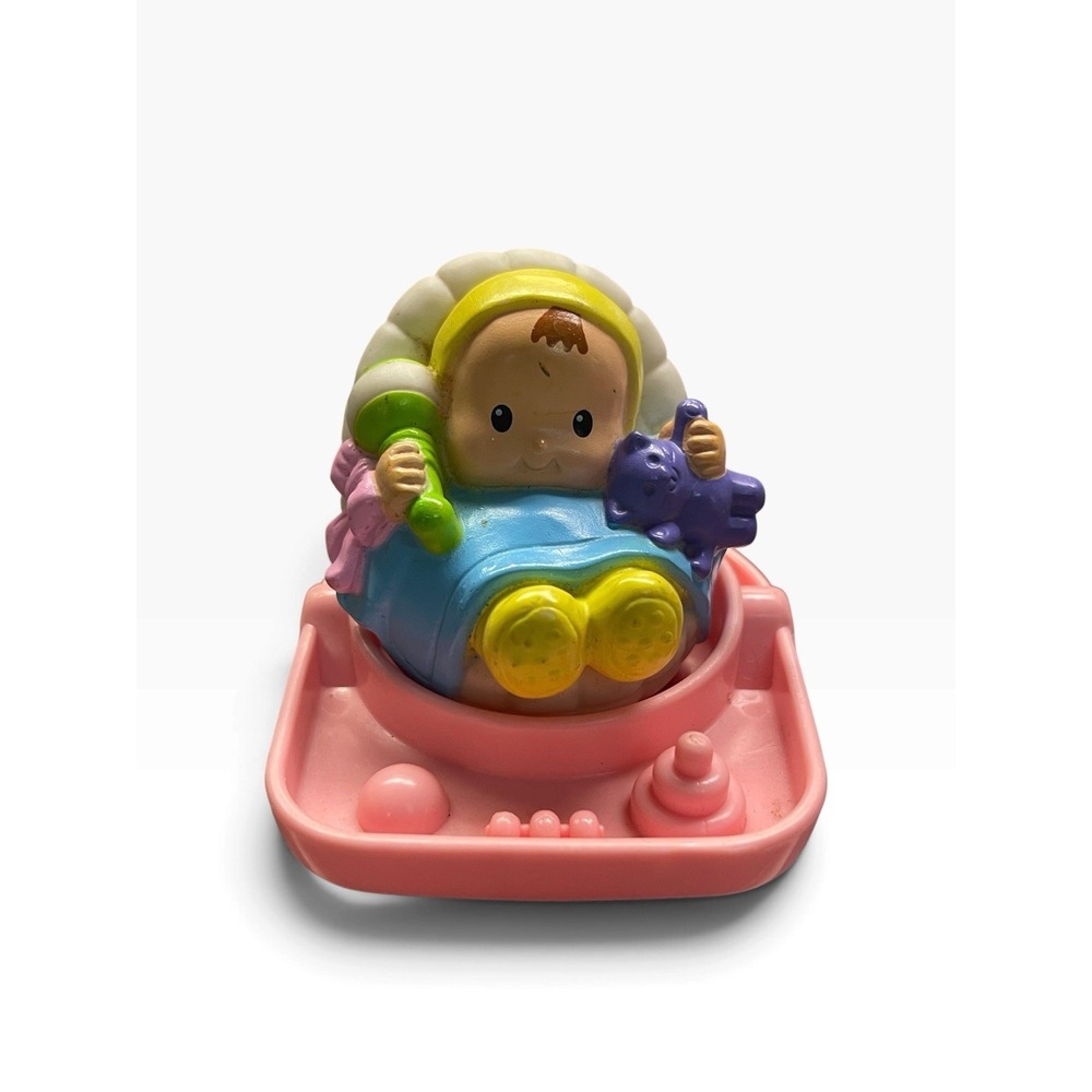 Fisher Price Little People Baby Girl Infant Figure with Teddy Bear And Seat